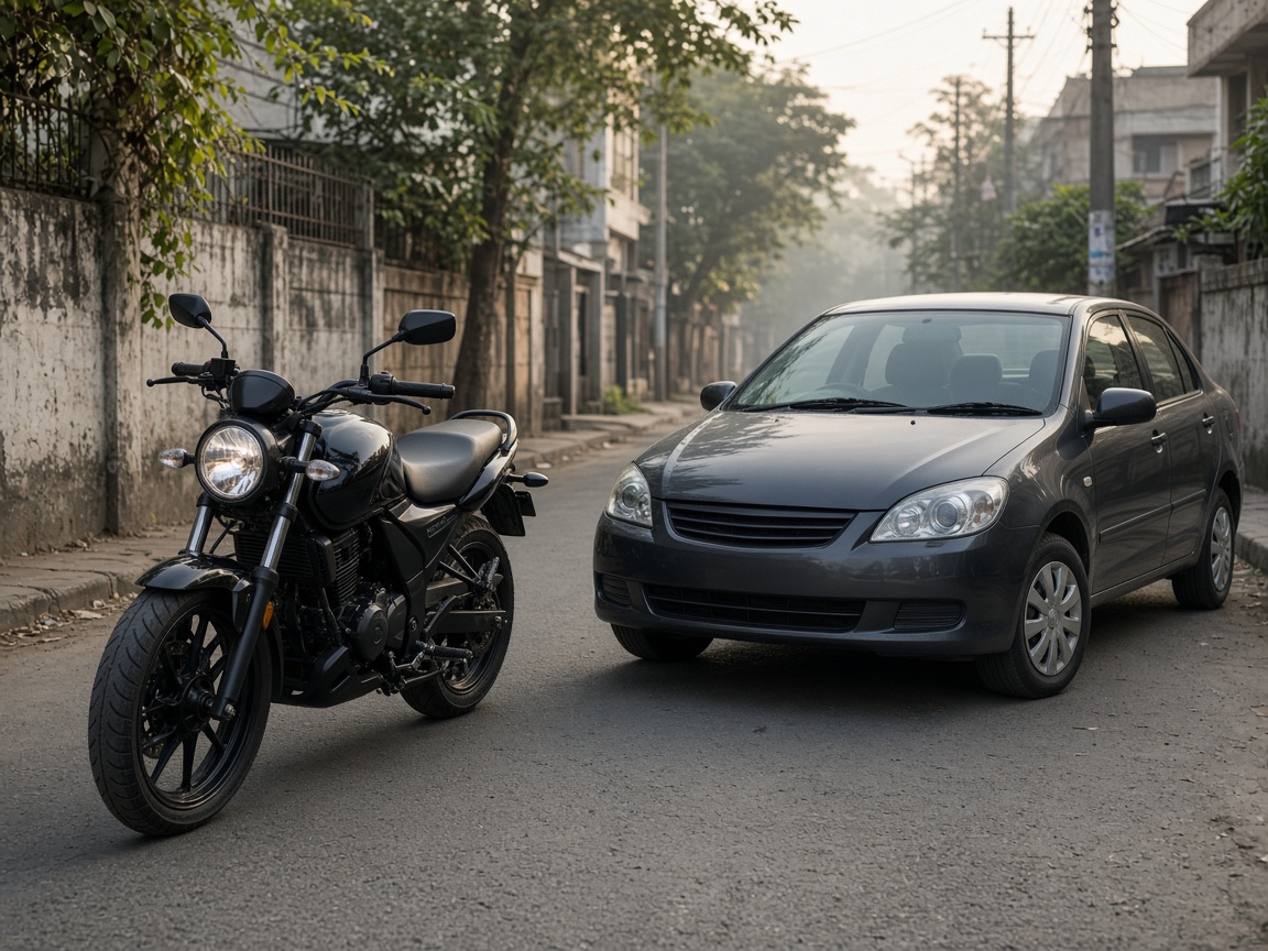 Motorcycle and car ready for trips