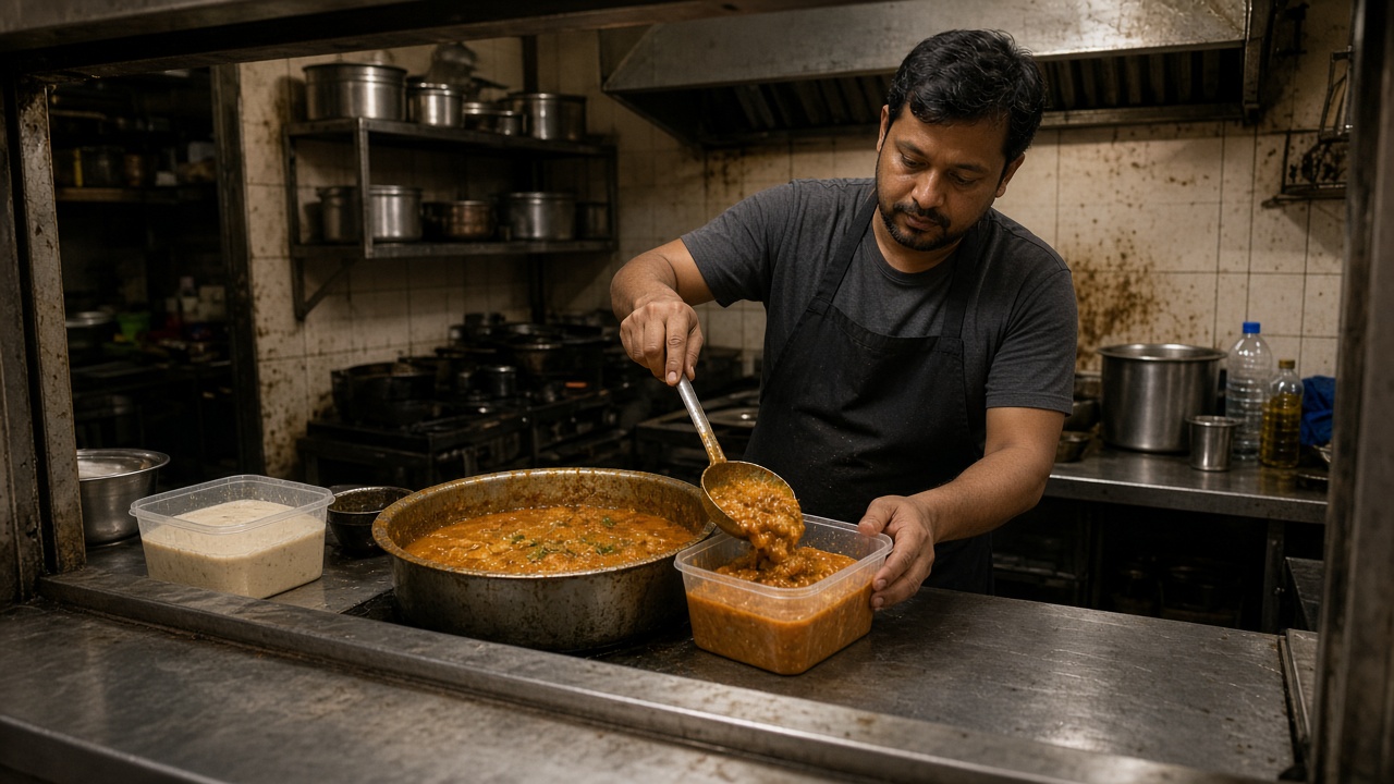 Kitchen preparing takeaway orders